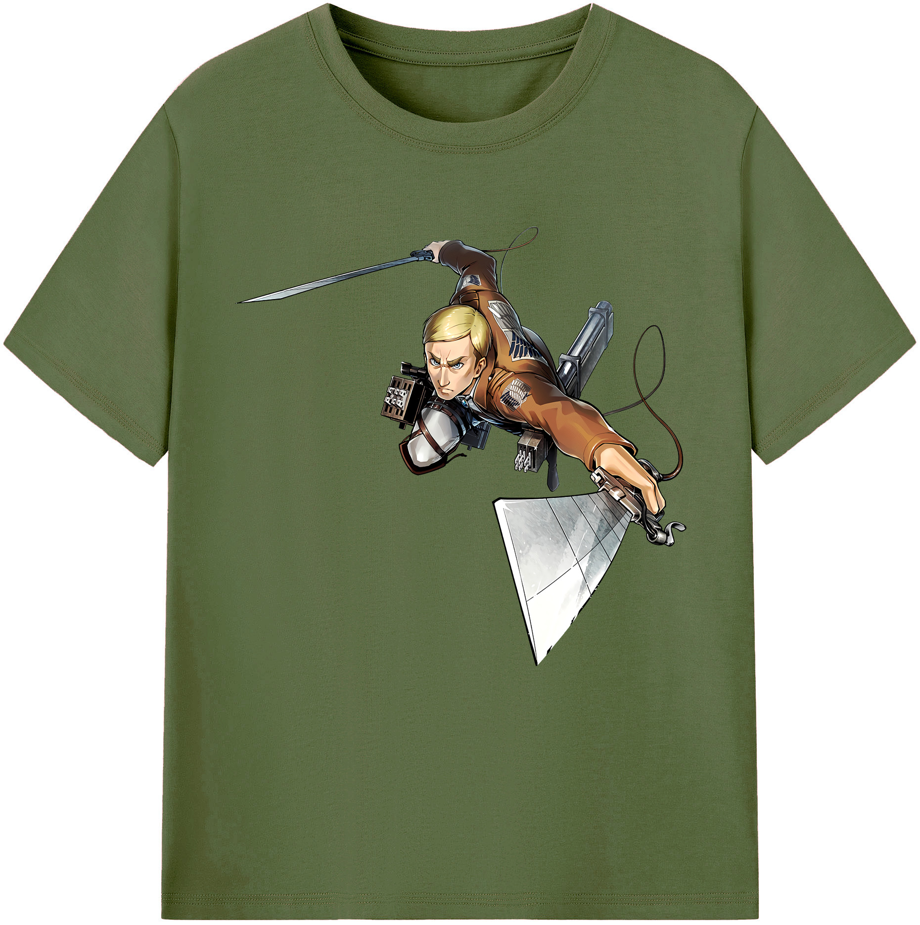 （画像用） 進撃の巨人 エルヴィン・スミス Attack on Titan Erwin Smith 綿100％半袖Tシャツ（フロントプリント）